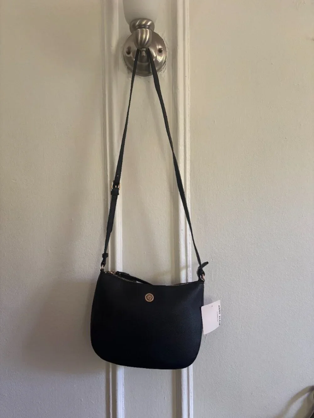 Black Anne Klein Large Faux Pebbled  Leather Hobo Bag